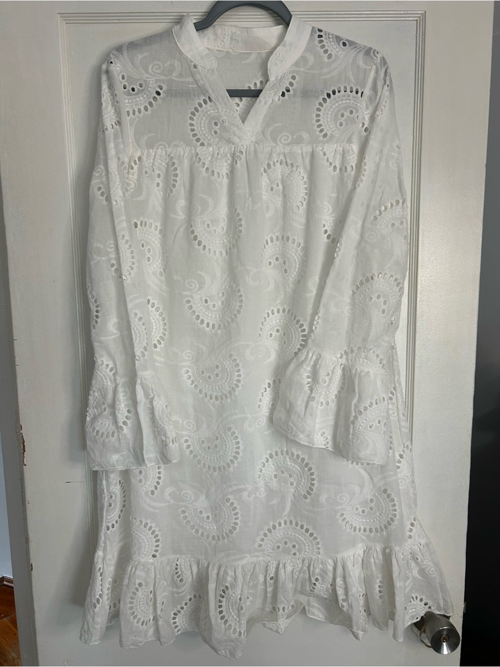 White Eyelet Ruffle Long-Sleeve Dress NWOT